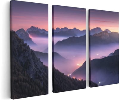 Artaza Canvas Schilderij Drieluik Bergen Landschap In Italië Tijdens Zonsondergang - 120x80 - Foto Op Canvas - Canvas Print
