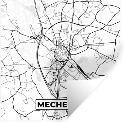 Muurstickers - Sticker Folie - België – Mechelen – Stadskaart – Kaart – Zwart Wit – Plattegrond - 100x100 cm - Plakfolie - Muurstickers Kinderkamer - Zelfklevend Behang XXL - Zelfklevend behangpapier - Stickerfolie