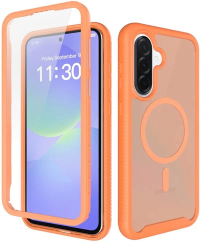 Hoesje met Ingebouwde Screenprotector Geschikt voor Samsung Galaxy A37 / A36 / A56 - Compatibel met MagSafe / Qi2 - Full Protect - Schokbestendige Beschermhoes - Case Matte Oranje