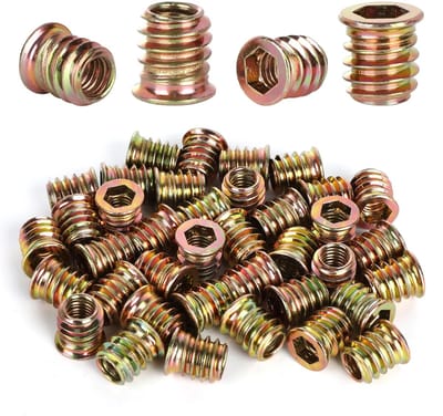 Dailygoods - 40 stuks inschroefmoer M8, M8x15mm schroefdraad inzetstuk voor hout, verzinkte hex binnenzeskant draadinzet, hulzenmoer M8, inslagmoeren voor staal, dennen-, spar-, multiplex en spaanplaat