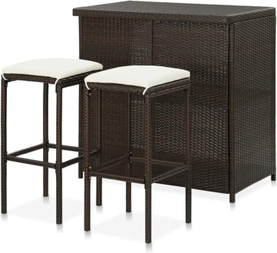 Tuinbarset 3-delig - Buitenmeubilair rotan - Buiten genieten - Weerbestendig PE-rotan - 105 cm hoog - Grijs