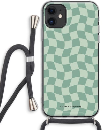 Case Company® - Hoesje met koord geschikt voor iPhone 11 hoesje met Koord - Grid Groen - Telefoonhoesje met Zwart Koord - Bescherming aan alle Kanten en Over de Schermrand