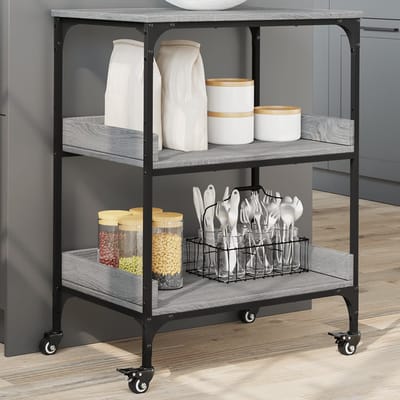 vidaXL - Keukentrolley - 60x41x80,5 - cm - bewerkt - hout - grijs - sonoma - eiken