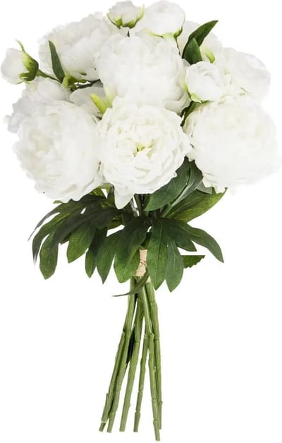 Atmosphera kunstbloemen - boeket - 13 pioenrozen - wit - 50 cm - bruiloft - bosje sierbloemen