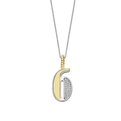TI SENTO Dames Hanger - 925 zilver - Cijfer 6 - Zirkonia met geel verguld - 6841ZY_6