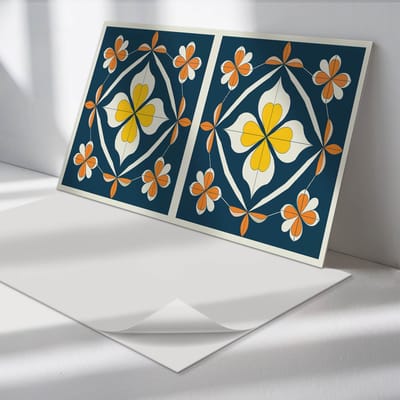 Wallfluent Vinyl Wandpaneel - Bloemenpatroon met symmetrie Zelfklevende Wandbekleding - 120 cm x 60 cm - Marine Vinyl Wandpaneel - 1 stuk - Rechthoekig Wandbekleding Vinyl - Patroon Wandpaneel - Wandpaneel PVC - Wandpaneel Keuken en Badkamer