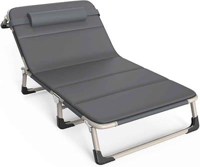 Opvouwbaar campingbed - Lounge stoel - Ontspannen buiten - Verstelbare rugleuning - 71x188 cm - Grijs