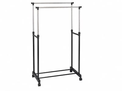 Kledingrek - Kledingrek op Wieltjes - Geschikt voor Kledinghangers - 80 x 43 x 90-160 cm - Metalen Garderoberek - Zwart/Zilver