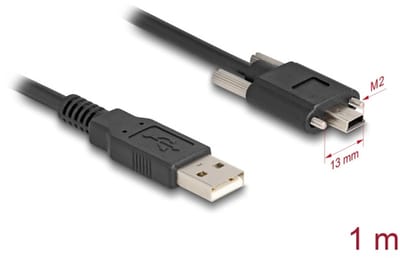 Delock USB 2.0 Cable Type-A male to Type Mini-B male with screw distance 13 mm 1 m black