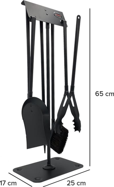 Goldmann haardset 5-delig zwart- schep - bezem - krokodillen tang - pook, askrabber - staal - H62/B25/D17cm