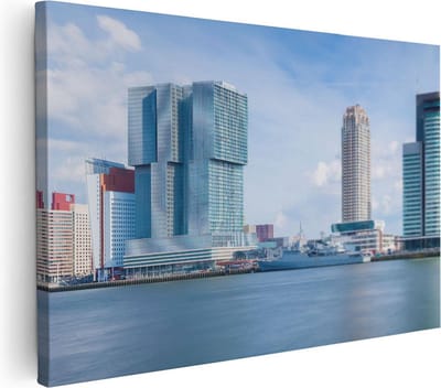Artaza Canvas Schilderij Skyline Rotterdam - 30x20 cm - Klein - Wanddecoratie Stad - Muurdecoratie Boot - Kamer Accessoires