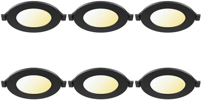 LED Downlight Inbouwspot 6 Stuks - Brinton Thin - 3W 220lm 120° Bundelhoek - Aanpasbare Lichtkleur 3000K-4000K-6500K - IP40 - Rond - Zwart - Ø85mm Buitenmaat - Ø70mm Zaagmaat