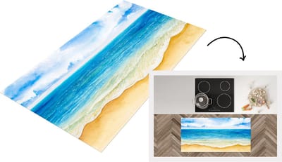 Keukenloper - Loper keuken - Strand - Zee - Waterverf - 120x60 cm - Keukenloper vinyl