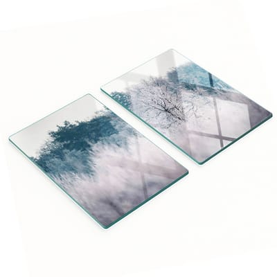 Duurzame en stijlvolle glazen keukenplanken met winterboommotief 2x40x52 cm