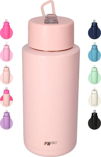 Thermosfles, Waterfles, Drinkfles – Modern & Slank Design – 1000 ml – Pale Pink – Met Uitklapbare Drinktuit