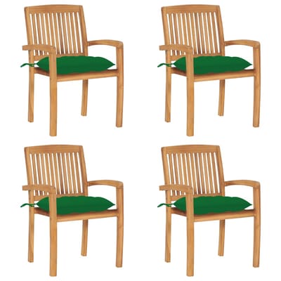 vidaXL - Tuinstoelen - stapelbaar - 4 - st - met - kussens - massief - teakhout