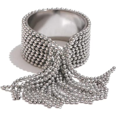 Roestvrijstalen Ketting Kwast Vingerring Verstelbaar 18K PVD Verguld Hoge Kwaliteit Bedel Stijlvolle Gouden Sieraden resizable gray