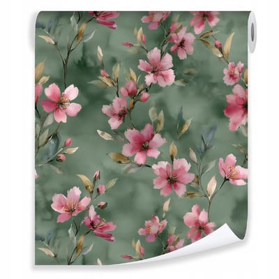 WALLARENA - Behang op rol - 50x1000 cm - roze bloemenprint - glad halfmat vliesbehang voor woonkamer en slaapkamer