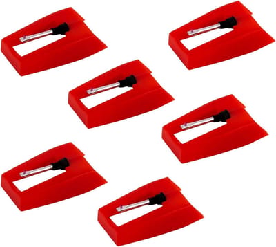 Allecto plus - 6-delige Naald Vervangende Accessoires voor Vinyl Platenspeler - Rood met LP Record Player.