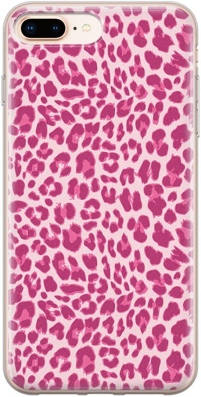 Leuke Telefoonhoesjes - Hoesje geschikt voor iPhone 8 Plus - Luipaard roze - Soft case - TPU - Luipaardprint - Roze