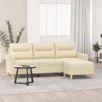 vidaXL - Driezitsbank - met - voetenbank - 180 - cm - stof - crèmekleurig