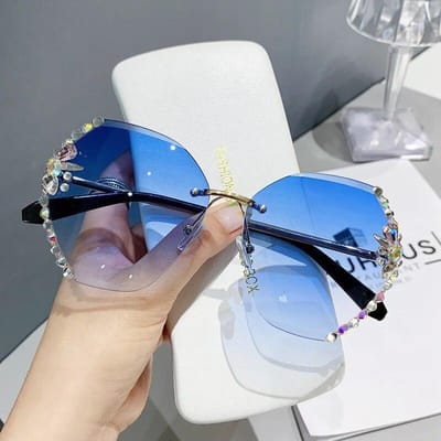 Luxe Design Vintage Randloze Strass Zonnebril Dames Heren Mode Verloopglazen Zonnebril Schaduwen voor Dames