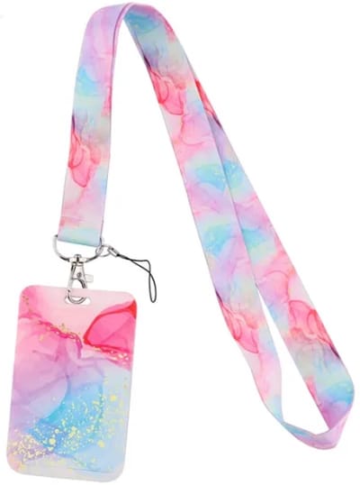 Travel Cords - keycord met pashouder Watercolor Pink - uitschuifbaar - eenzijdig transparant venster - lanyard - passen, sleutels en telefoon - met telefooncord - hardcase