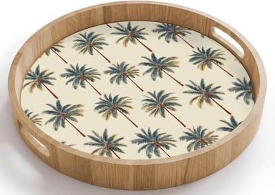 Dienblad rond 40x40 cm - Schootdienblad hout - Palmbomen - Tropisch - Groen - Borrelplank rechthoek - Plateau houten dienbladen