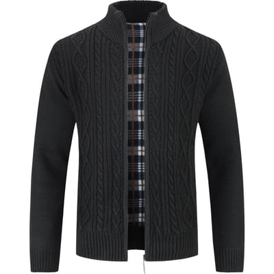 Herenvest met ritssluiting Grof gebreid vest met opstaande kraag voor de winter Zwart