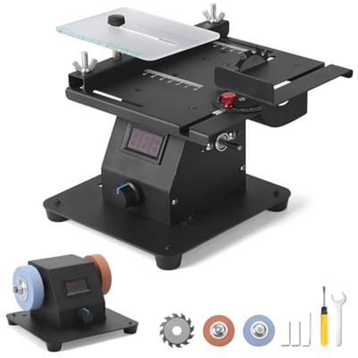 2-in-1 mini-tafelcirkelzaag met LED-indicator en 350 W dubbele slijpmachine