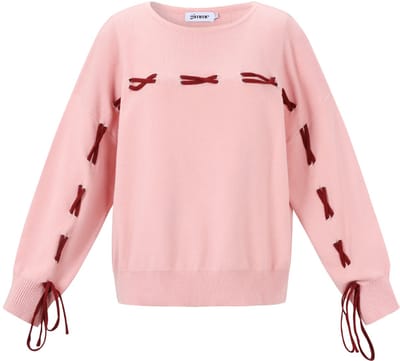 Comfortabele Gebreide Viscose Dames Trui met Contrasterende Strikken - Roze - Maat S/M