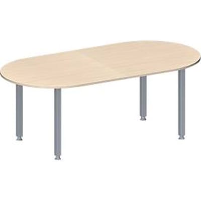 Schäfer Shop  Genius Vergadertafel MODENA FLEX, in hoogte verstelbaar, ovale vorm, 4-poot vierkante buis, B 2000 x D 1000 mm, zonder contactdoos, esdoornpatroon