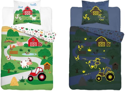 Farm Boerderij Dekbedovertrek 140x200cm Katoen Duurzaam 2in1 GLow in the Dark