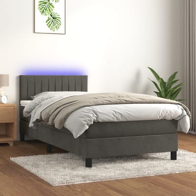 vidaXL - Boxspring - met - matras - en - LED - fluweel - donkergrijs - 90x200 - cm