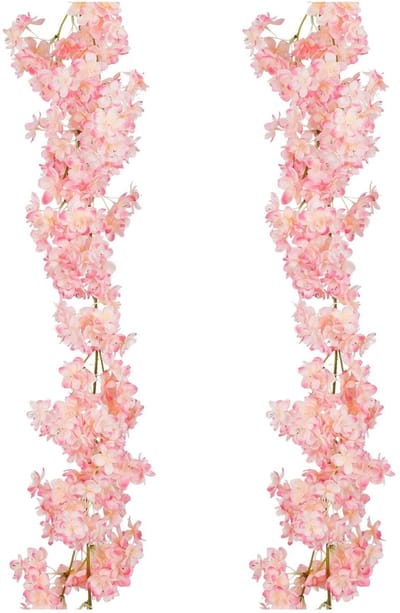 Mica Decorations Kunstbloemen Bloesem Slinger - 2x - 180 x 20 cm - roze - kunststof - bloemetjes
