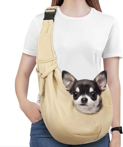 Hondendraagzak voor Kleine Honden, Verstelbare Schouderdrager met Veiligheidsriem en Handen Vrij, Geschikt voor Puppy’s en Katten, Khaki