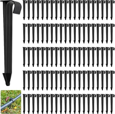 Set van 100 Grondankers voor Tuinslangen, Zwarte Plastic Verankeringen voor Druppelslangen, Geschikt voor Slangen met een Diameter van 16 mm en Lengte van 11,2 cm