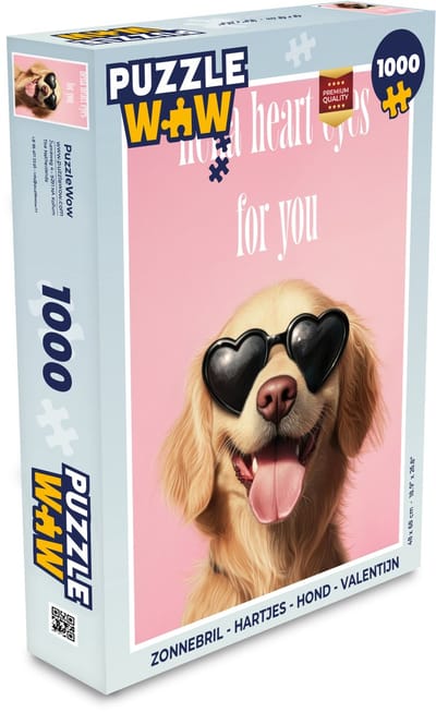 Puzzel Zonnebril - Hartjes - Hond - Valentijn - Legpuzzel - Puzzel 1000 stukjes volwassenen
