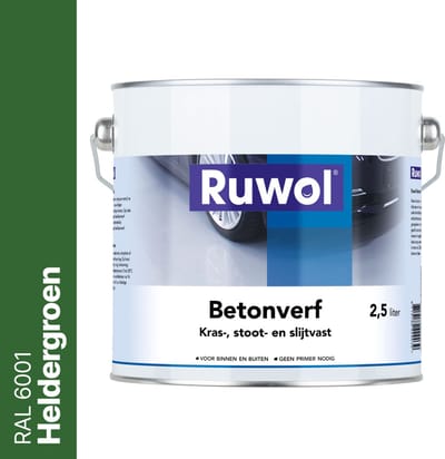Ruwol Betonverf Heldergroen (RAL 6001) 2,5 liter - Voor binnen en buiten - Alle kleuren - Kras-, stoot- en slijtvaste verf voor beton en steen - Betonverf voor buiten