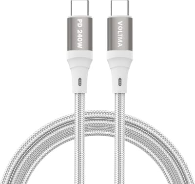 Voltma PHB240CC USB C naar USB C kabel - 240 Watt Snellader & 40 Gbps Datakabel - 2 meter nylon gevlochten oplaadkabel bestand tegen 5000+ bochten - QC2.0 240W snellaaddatakabel geschikt voor o.a. iPhone 15 , Samsung, MacBook en Laptop - Wit