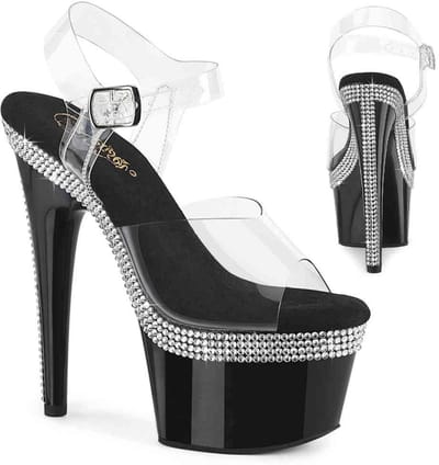 Pleaser - ADORE708MLS Sandaal met enkelband - US 10 - 40 Shoes - Zwart/Transparant