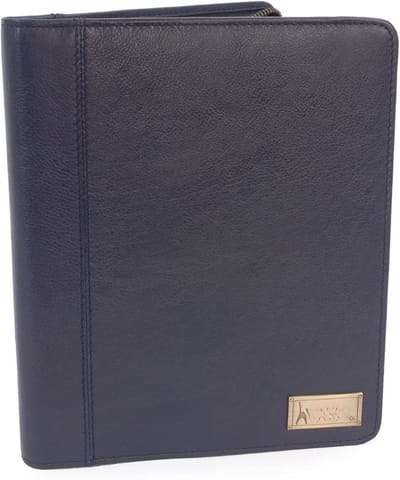 A5 Conferentie Folder met ritssluiting - Business Organiser/Execitieve Documenten Houder/Presentatie Portfolio - Luxe Leer - Blauw