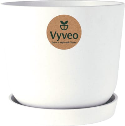 Vyveo - Bloempot Soren met onderzetter - 13x12 - Wit - Bloempot voor binnen en buiten - Lichtgewicht - Breukbestendig - Vorstbestendig - UV-bestendig