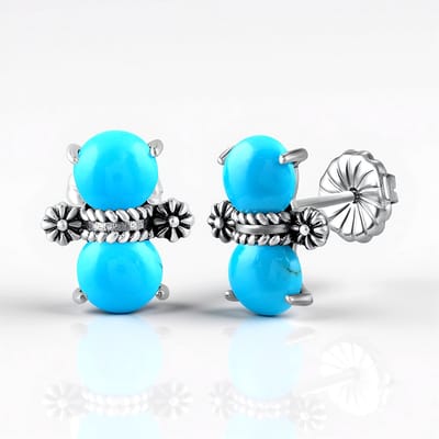 Cavill - Zilveren oorbellen 925 sterling zilver - Sleeping Beauty turkoois 2,925 ct - Ronde cabochon, geoxideerd, woestijnchique stijl