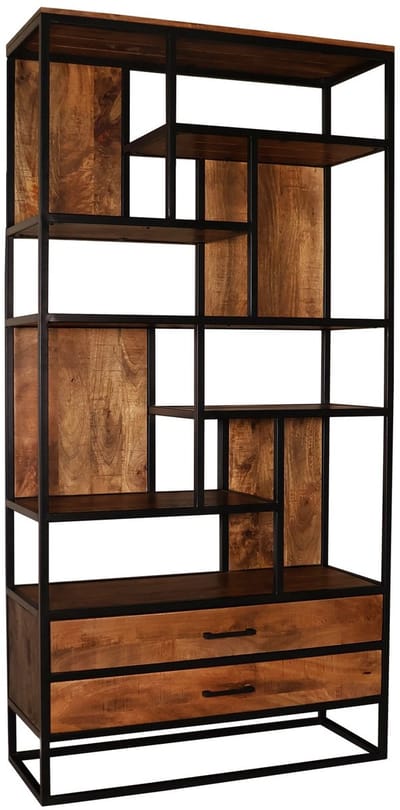 Kast industrieel mangohout Xavi bruin mango hout wandkast 180cm vakkenkast mango duurzaam