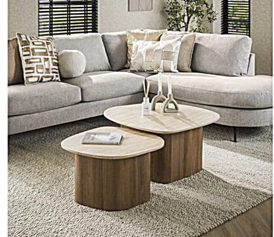 Salontafel Travertin keramiek set van 2 Kiezel - Japandi