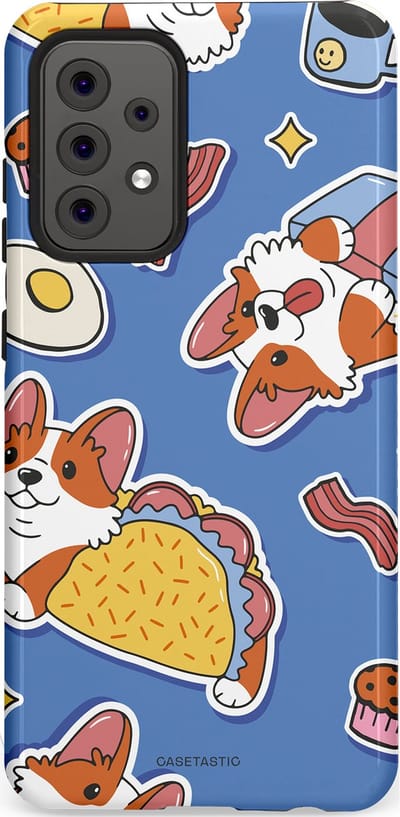 Casetastic Hoesje Geschikt voor Samsung A52 (4G/5G/s) - Stijlvolle Beschermende Duo-layer Case - Corgi en Snacks