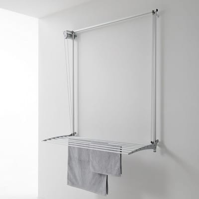 Wandwasrek - Intrekbaar droogrek - Ruimtebesparend drogen - Verstelbare hoogte - 128 cm - Grijs