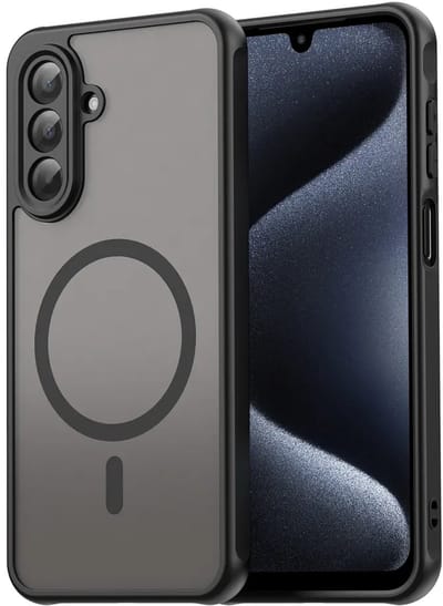 MobyDefend Hoesje - Geschikt voor Samsung Galaxy A17 - Case Geschikt voor MagSafe - Mat Transparant Met Gekleurde Rand - Zwart