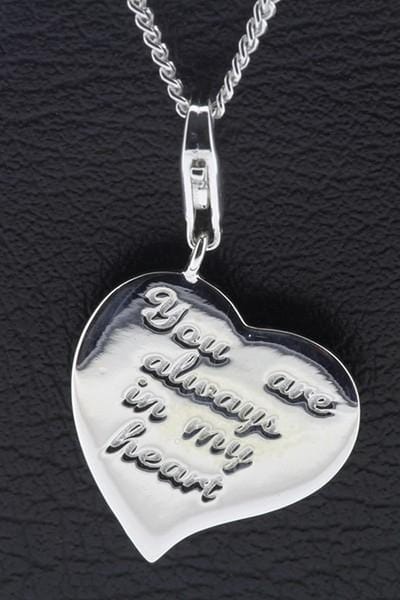 Zilveren Hart met tekst You are always in my heart hanger én bedel